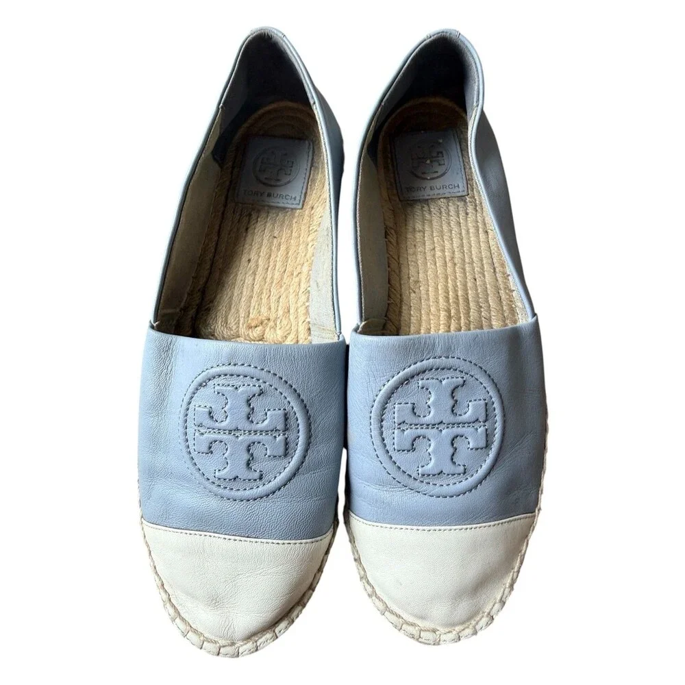 Tory Burch Ines Leather Cap Toe Jute Espadrille Flats Women Size 9